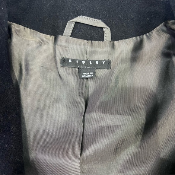 Sisley Cashmere Wool Pea Coat Jkt Blazer Black Velvet Soft Ruffle Snap Up Small - Picture 7 of 13